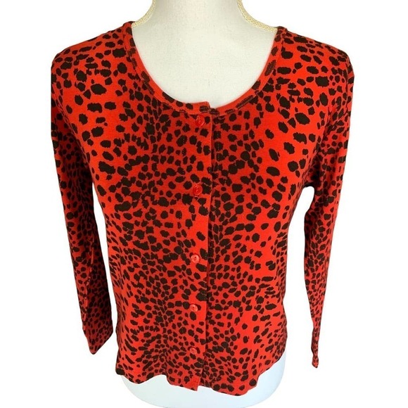 Victoria's Secret Women's Cardigan Top Sz XS Leopard Print Red Black Lightweight - Picture 8 of 8